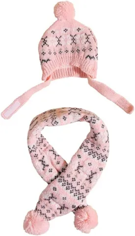 Dog Hat & Scarf Set, Dog Knitted Hat Pet Christmas Winter Warm Caps Cute Accessories Neck Ear Warmer Hood Warm Scarf Party Decoration for Pet Cat and Dog fit for Small A-Pink Wave Large