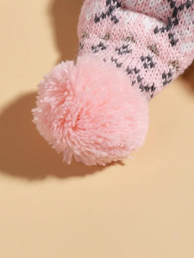 Dog Hat & Scarf Set, Dog Knitted Hat Pet Christmas Winter Warm Caps Cute Accessories Neck Ear Warmer Hood Warm Scarf Party Decoration for Pet Cat and Dog fit for Small A-Pink Wave Large