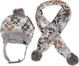 Dog Hat & Scarf Set, Knitted Pet Christmas Winter Warm Caps, Cute Accessories, Neck & Ear Warmer Hood, Warm Scarf, Party Decoration for Cat & Dog, Fit for Small to Large, B-gray Snowflake