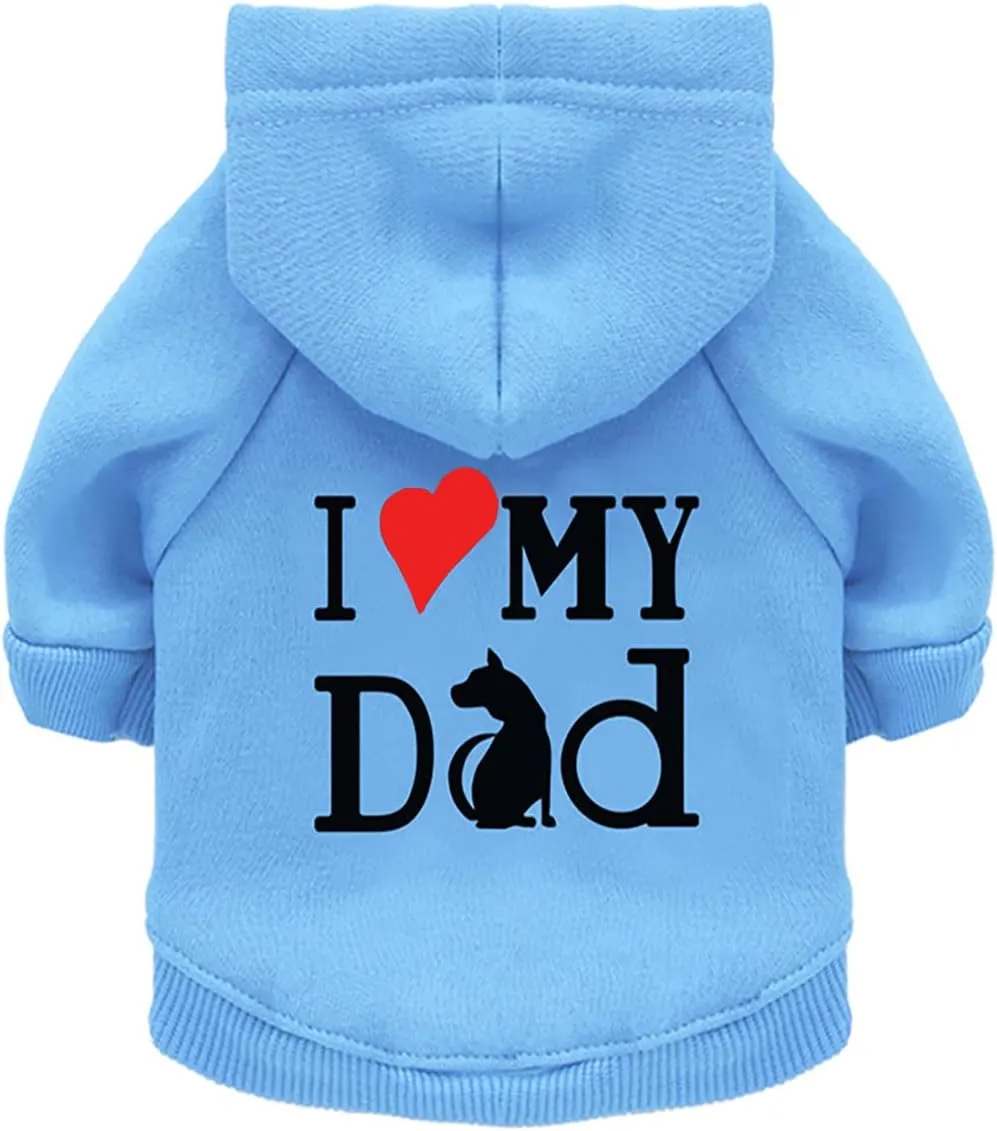 Dog Hoodie - Small (Chest girth: 15.7") - Blue - Love Pattern - Cotton/70%, Fleece/30% - Dog Hoodie - Pet Apparel - Winter - Machine Wash