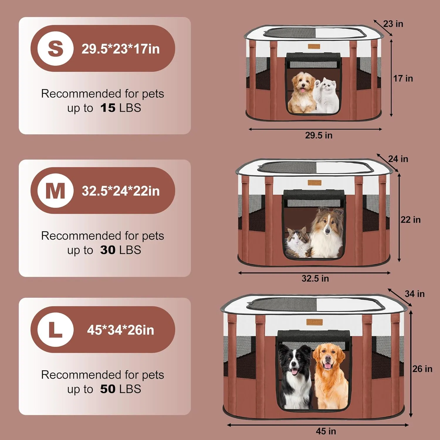 Dog Playpen - Foldable Cat Play Pens for Pubby, Kitten, Rabbit, Portable Pet Tent with Carring Bag for Indoor/Outdoor Travel Camping (Brown-Small)