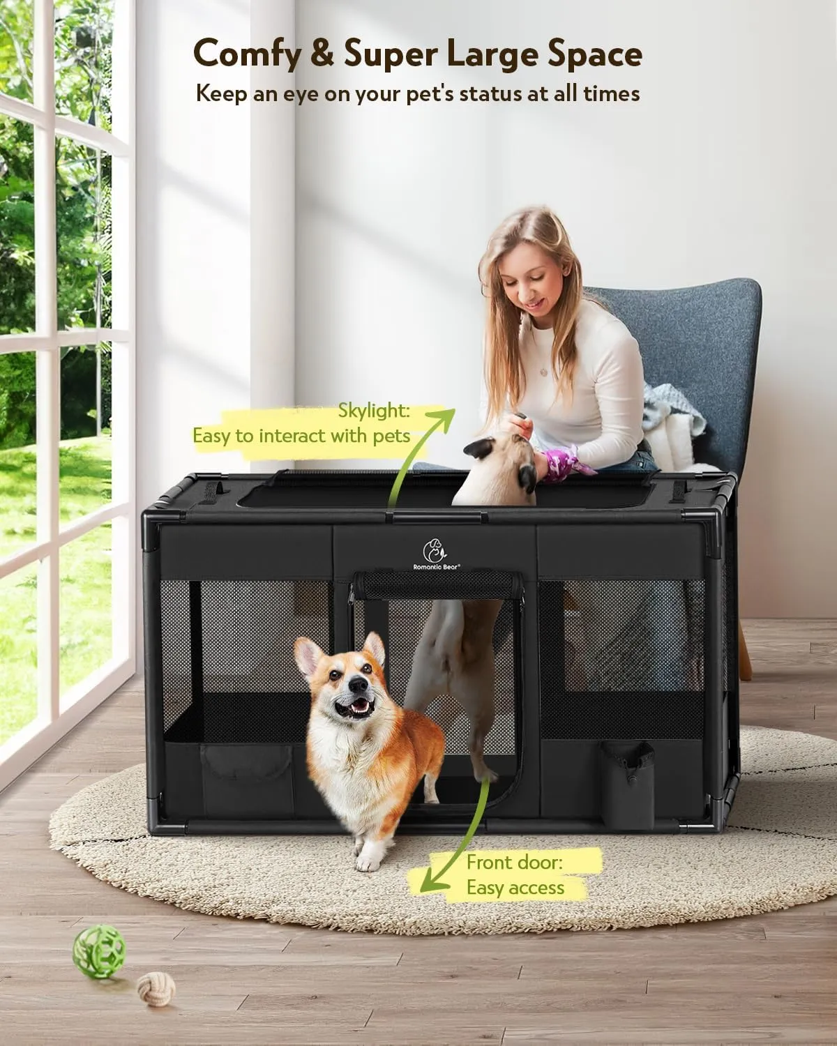 Dog Playpen,Fabric Fence, Portable Soft Cat Kennel Crate,Breathable Exercise Puppy Pen with Carrying Case(L)