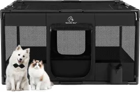 Dog Playpen,Fabric Fence, Portable Soft Cat Kennel Crate,Breathable Exercise Puppy Pen with Carrying Case(L)
