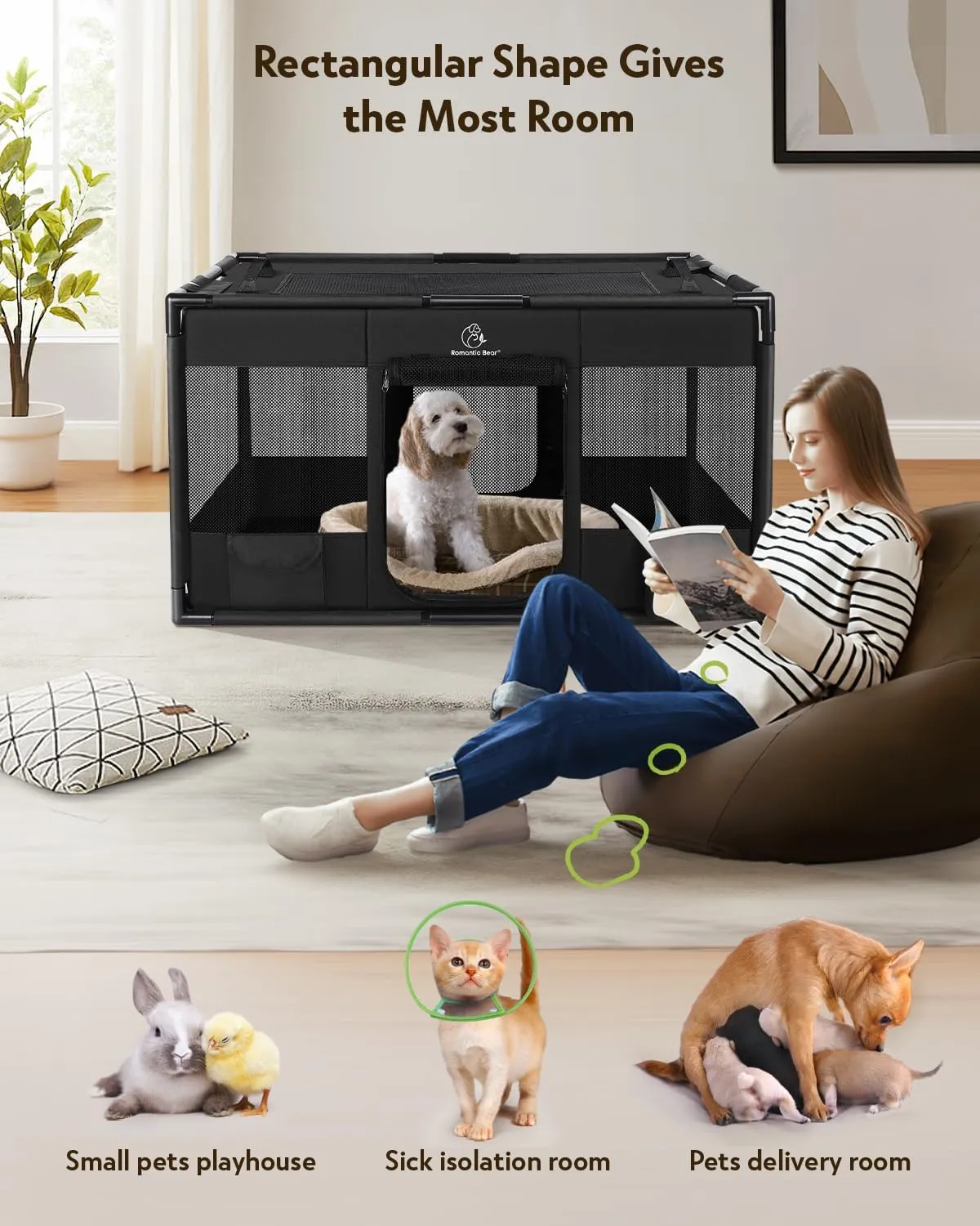 Dog Playpen,Fabric Fence, Portable Soft Cat Kennel Crate,Breathable Exercise Puppy Pen with Carrying Case(L)
