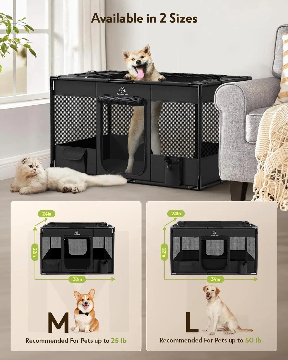 Dog Playpen,Fabric Fence, Portable Soft Cat Kennel Crate,Breathable Exercise Puppy Pen with Carrying Case(L)