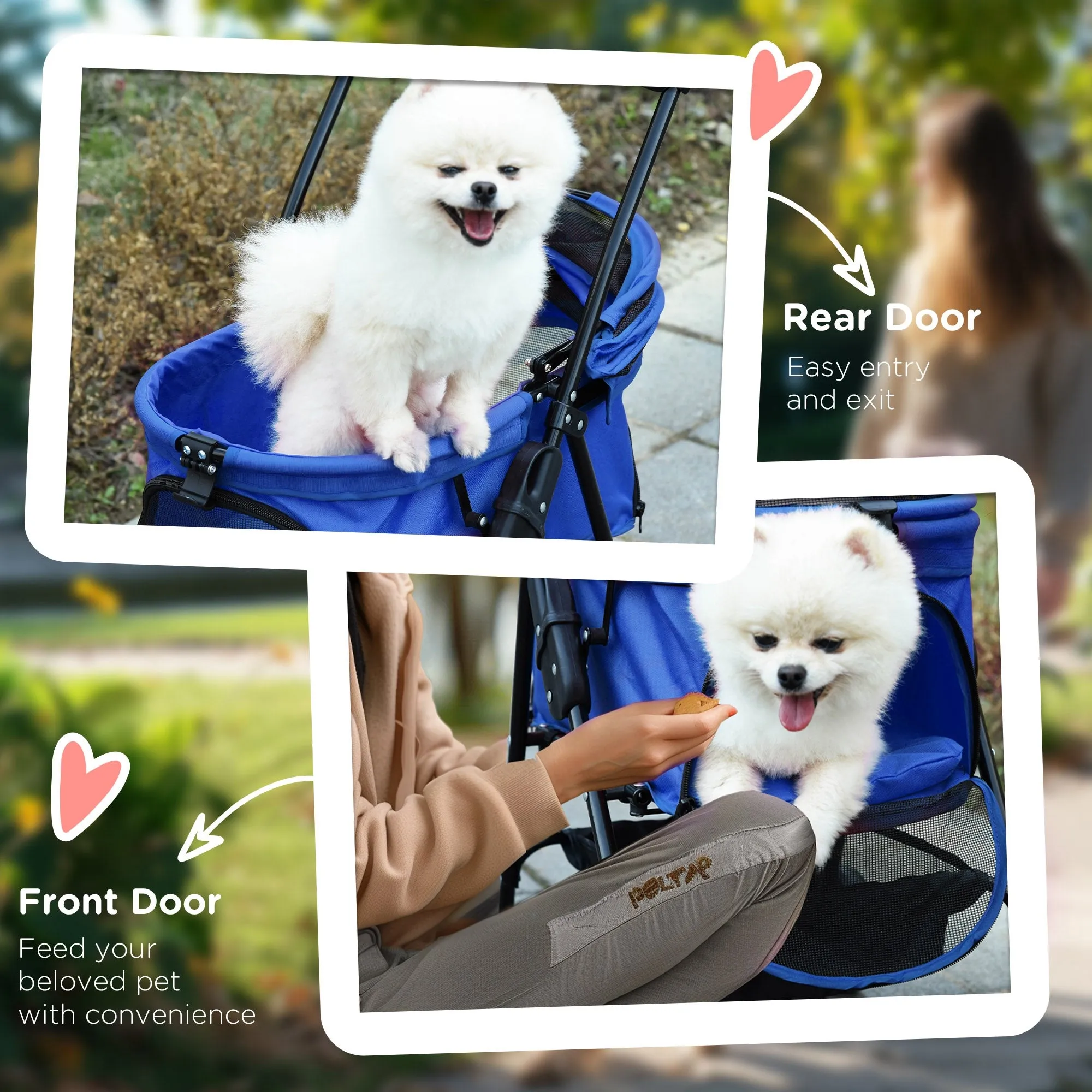 Dog Pram Dog Stroller Foldable Pet Pushchair with 4 Wheels, Safety Leashes, Cup Holder for Small Dogs, Blue