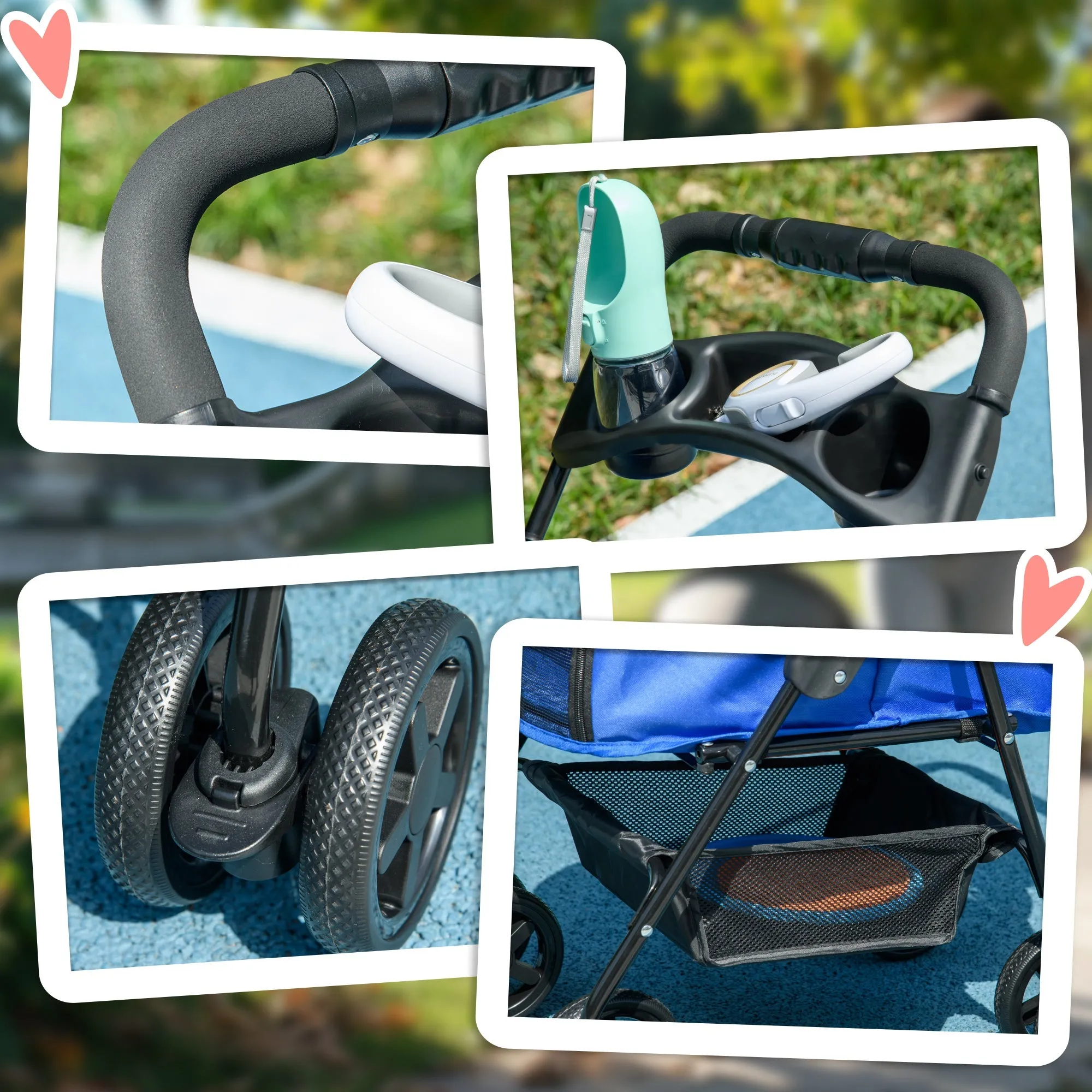 Dog Pram Dog Stroller Foldable Pet Pushchair with 4 Wheels, Safety Leashes, Cup Holder for Small Dogs, Blue