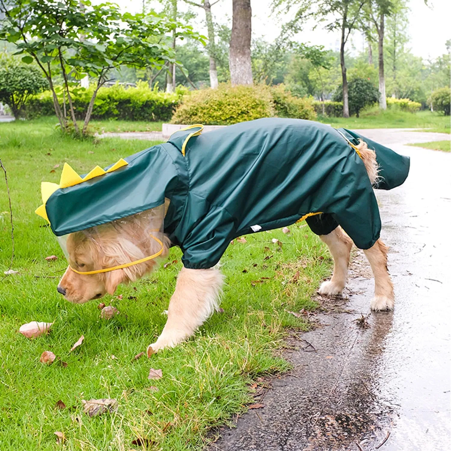 Dog Raincoat, Tail Protect Legs Cover Dinosaur Cosplay Raincoat Costume Cute Animals Pattern Raincoat Jacket for Medium Large Dogs 8XL