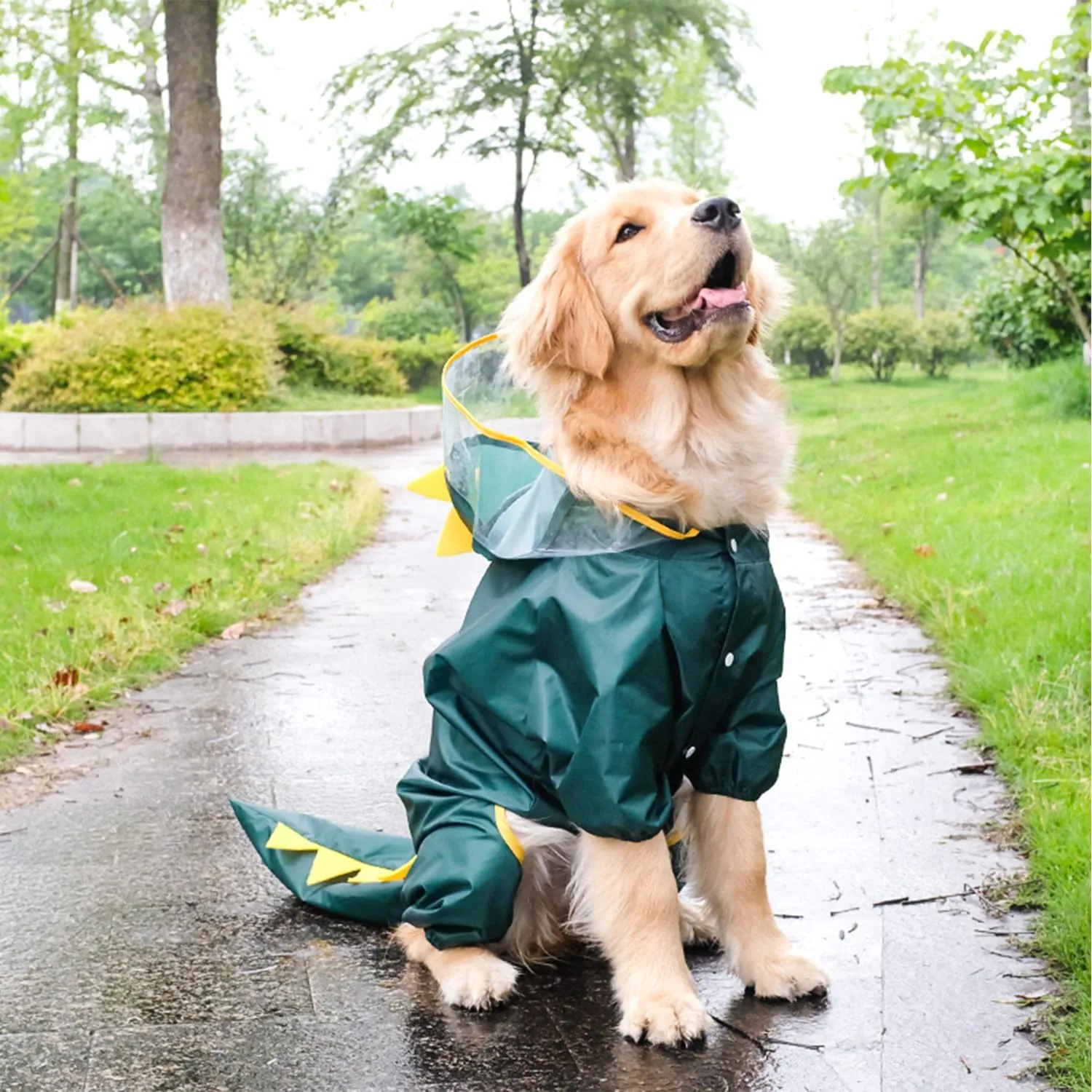 Dog Raincoat, Tail Protect Legs Cover Dinosaur Cosplay Raincoat Costume Cute Animals Pattern Raincoat Jacket for Medium Large Dogs 8XL