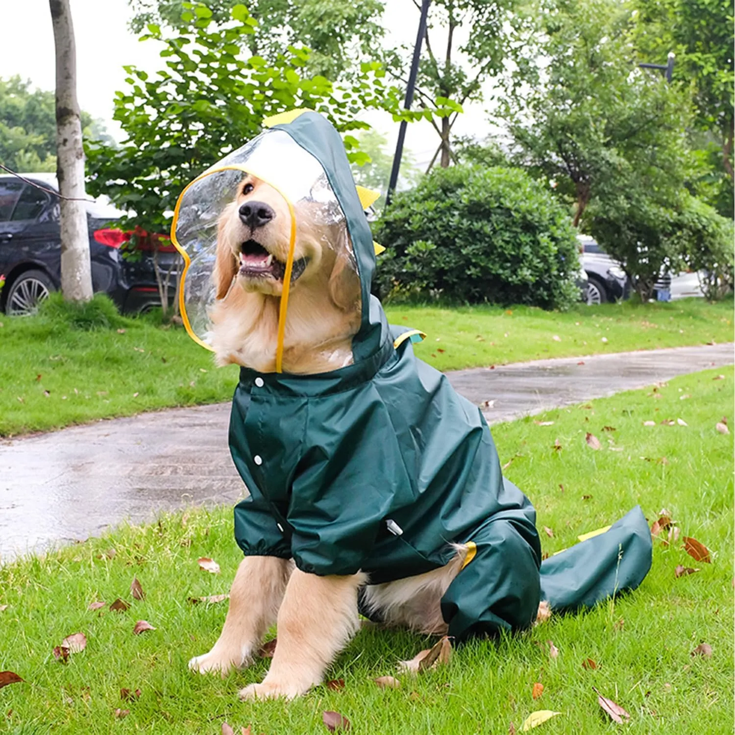 Dog Raincoat, Tail Protect Legs Cover Dinosaur Cosplay Raincoat Costume Cute Animals Pattern Raincoat Jacket for Medium Large Dogs 8XL
