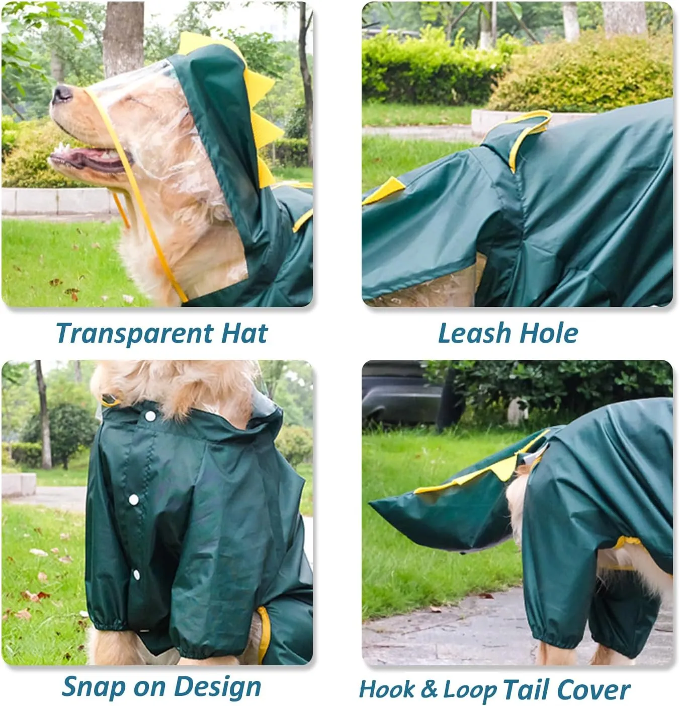 Dog Raincoat, Tail Protect Legs Cover Dinosaur Cosplay Raincoat Costume Cute Animals Pattern Raincoat Jacket for Medium Large Dogs 8XL