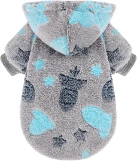 Dog Sweater, Glow in The Dark Dog Hoodie, Soft Flannel Pet Clothes for Boy Girl, Winter Warm Puppy Sweater for Chihuahua Yorkie Cat (Grey Rocket,M)