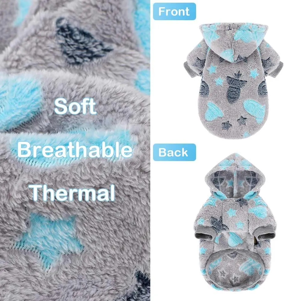 Dog Sweater, Glow in The Dark Dog Hoodie, Soft Flannel Pet Clothes for Boy Girl, Winter Warm Puppy Sweater for Chihuahua Yorkie Cat (Grey Rocket,M)