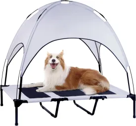 Elevated Dog Bed with Removable Canopy, 48-Inch Waterproof Raised Pet Cot, Portable Outdoor Dog Bed with Extra Carrying Bag, Cooling Canopy for Large Dogs (Light Gray)