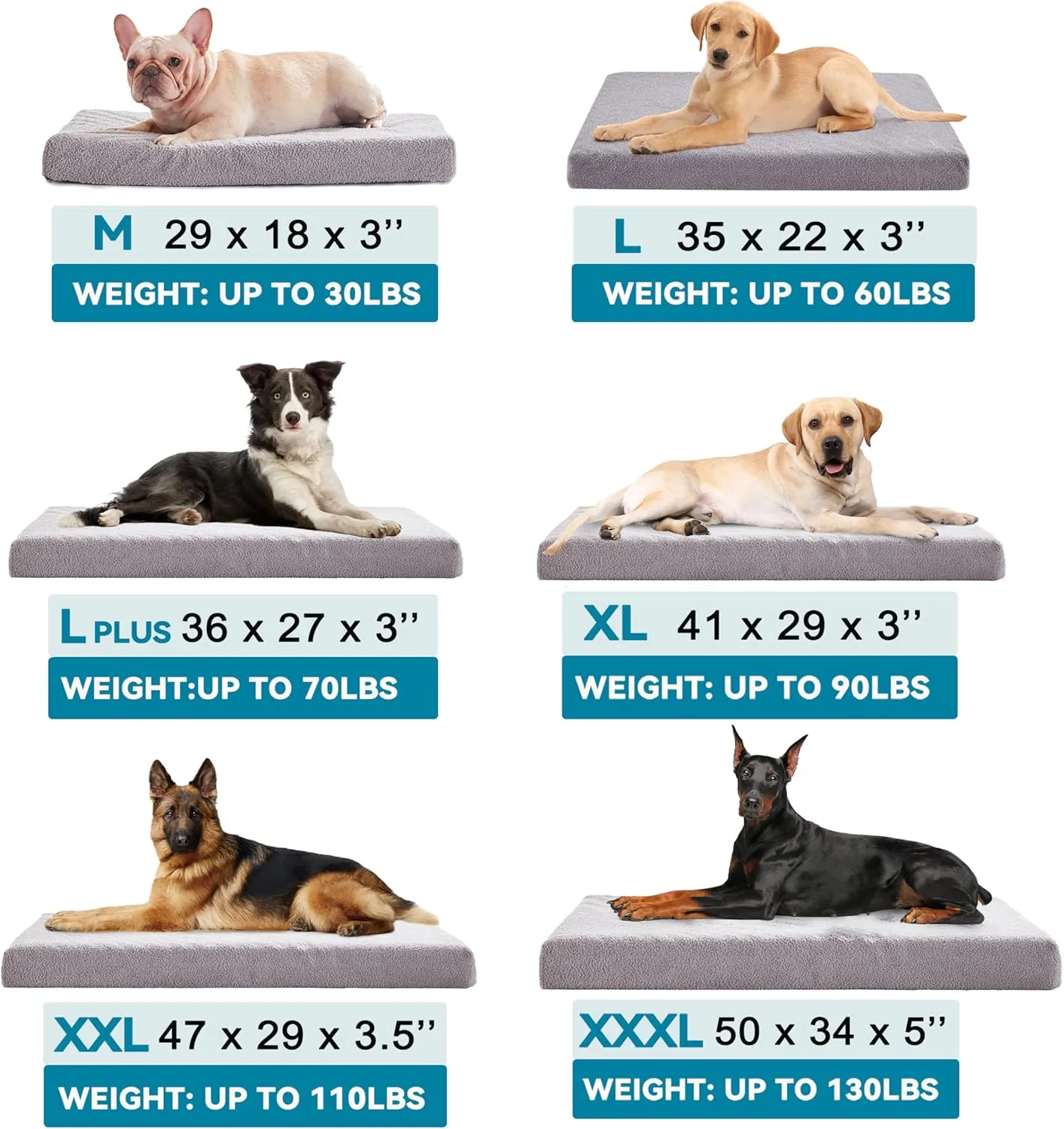 Extra Large Dog Bed, Cooling Dog Beds for Large Size, Washable Orthopedic Pet Mat for Crate with Joint Relief Memory Foam, Waterproof Liner and Plush Cover (50x 34)