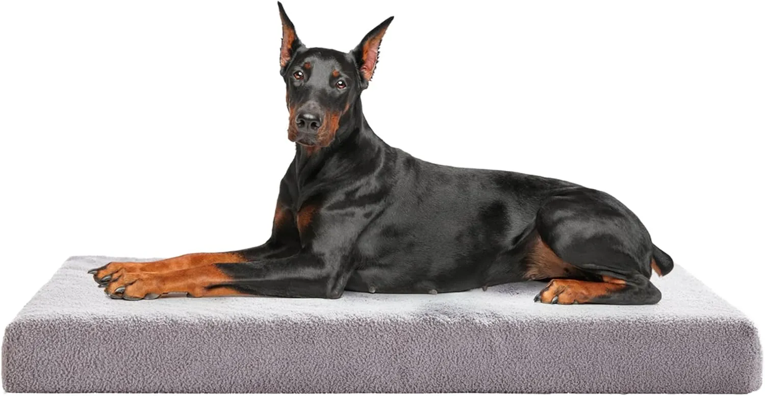 Extra Large Dog Bed, Cooling Dog Beds for Large Size, Washable Orthopedic Pet Mat for Crate with Joint Relief Memory Foam, Waterproof Liner and Plush Cover (50x 34)