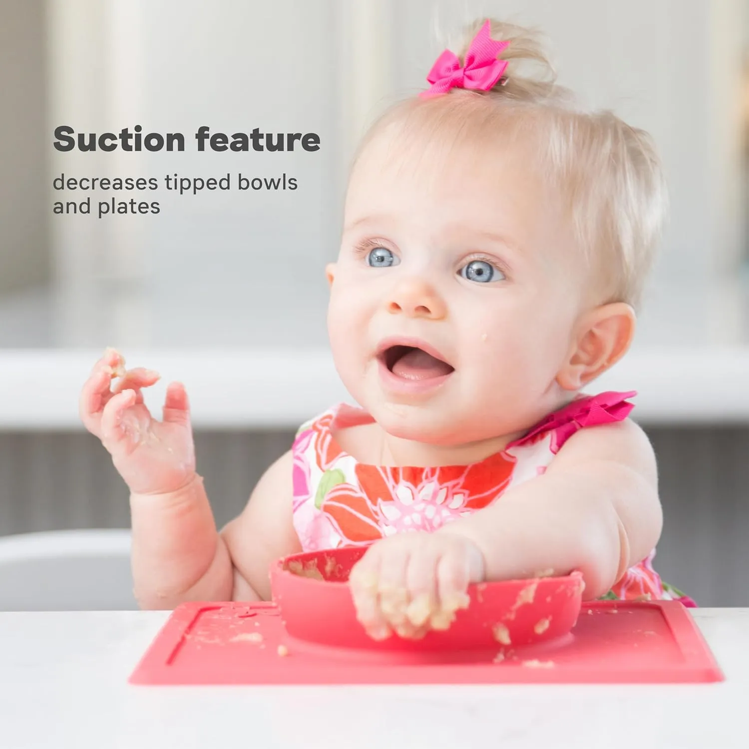 ezpz Mini Bowl for 12 Months  (Blush) - 100% Silicone Suction Bowl with Built-in Placemat for Toddlers - Comes with a Reusable Travel Bag