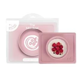 ezpz Mini Bowl for 12 Months  (Blush) - 100% Silicone Suction Bowl with Built-in Placemat for Toddlers - Comes with a Reusable Travel Bag