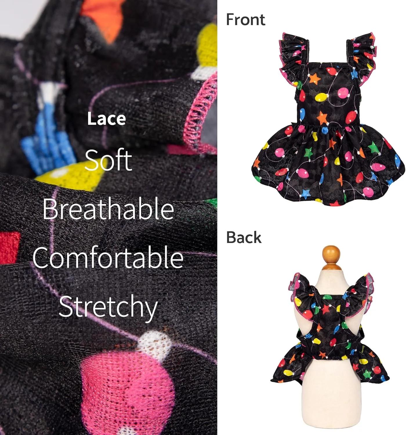 Fitwarm Christmas Light Dog Dress, Cute Dog Christmas Outfit, Doggy Clothes for Small Dogs Girl, Pet Apparel, Black, Pink, Red, Large