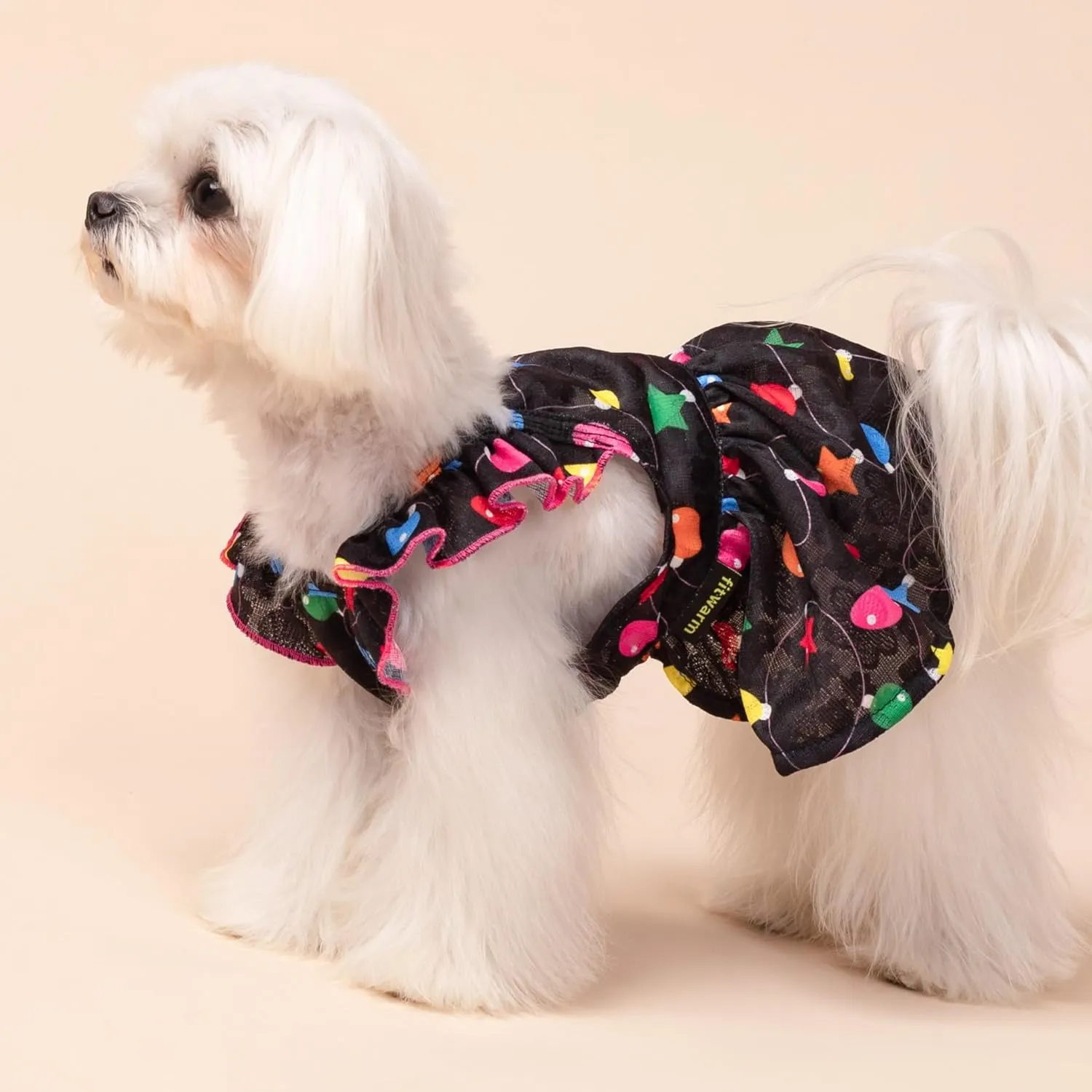 Fitwarm Christmas Light Dog Dress, Cute Dog Christmas Outfit, Doggy Clothes for Small Dogs Girl, Pet Apparel, Black, Pink, Red, Large