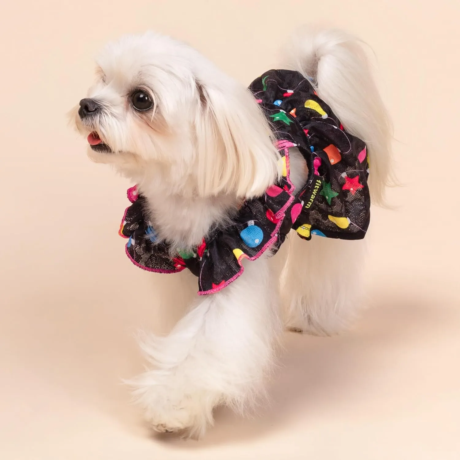 Fitwarm Christmas Light Dog Dress, Cute Dog Christmas Outfit, Doggy Clothes for Small Dogs Girl, Pet Apparel, Black, Pink, Red, Large