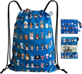 FLOCK THREE Leakproof Drawstring Backpack Sports Gym Bag Large Capacity With Pocket for Sports Gym Travel Swimming Beach (Cute Dogs)