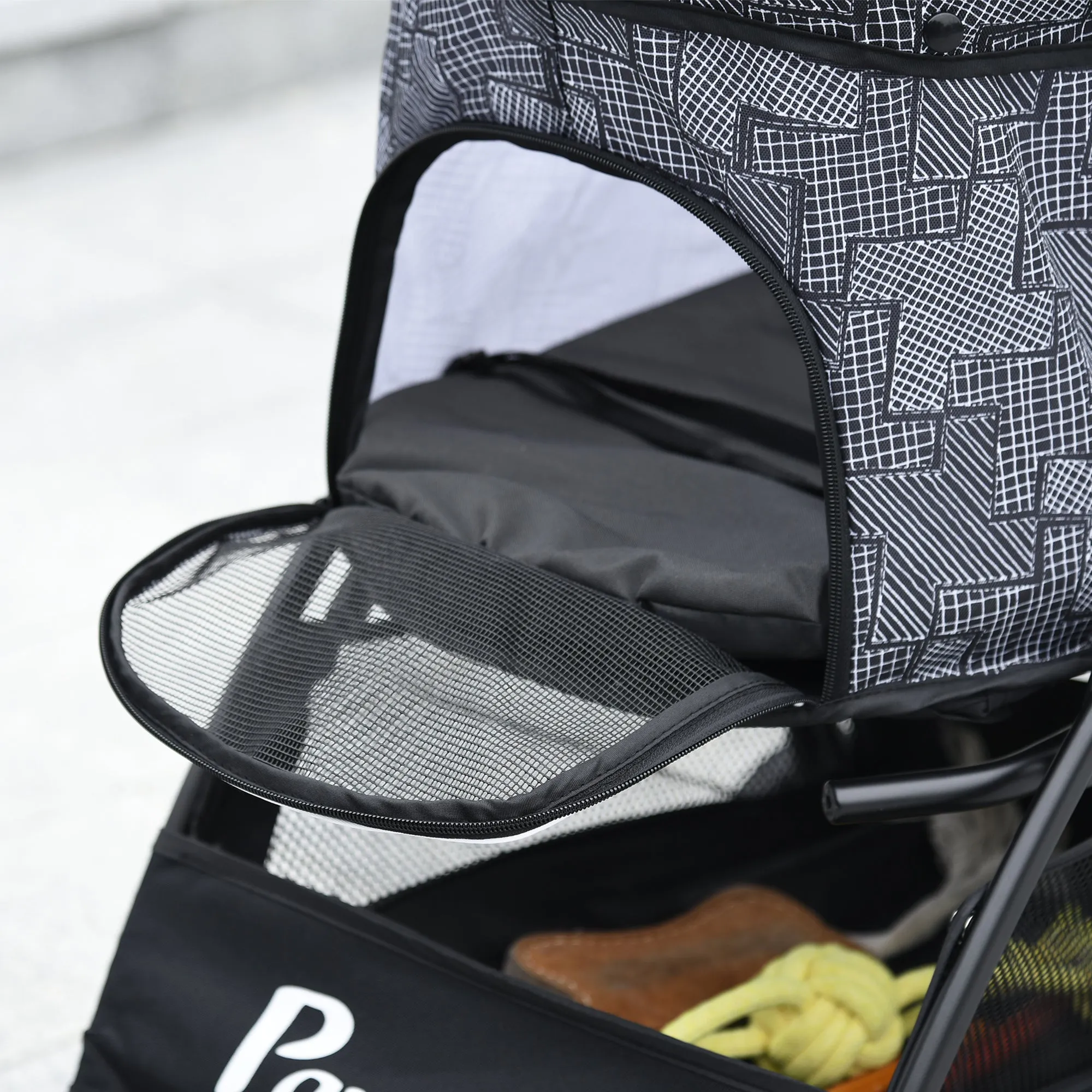 Foldable Pet Stroller for Dogs, Puppy Stroller, with Large Carriage, Brakes, Canopy - Grey
