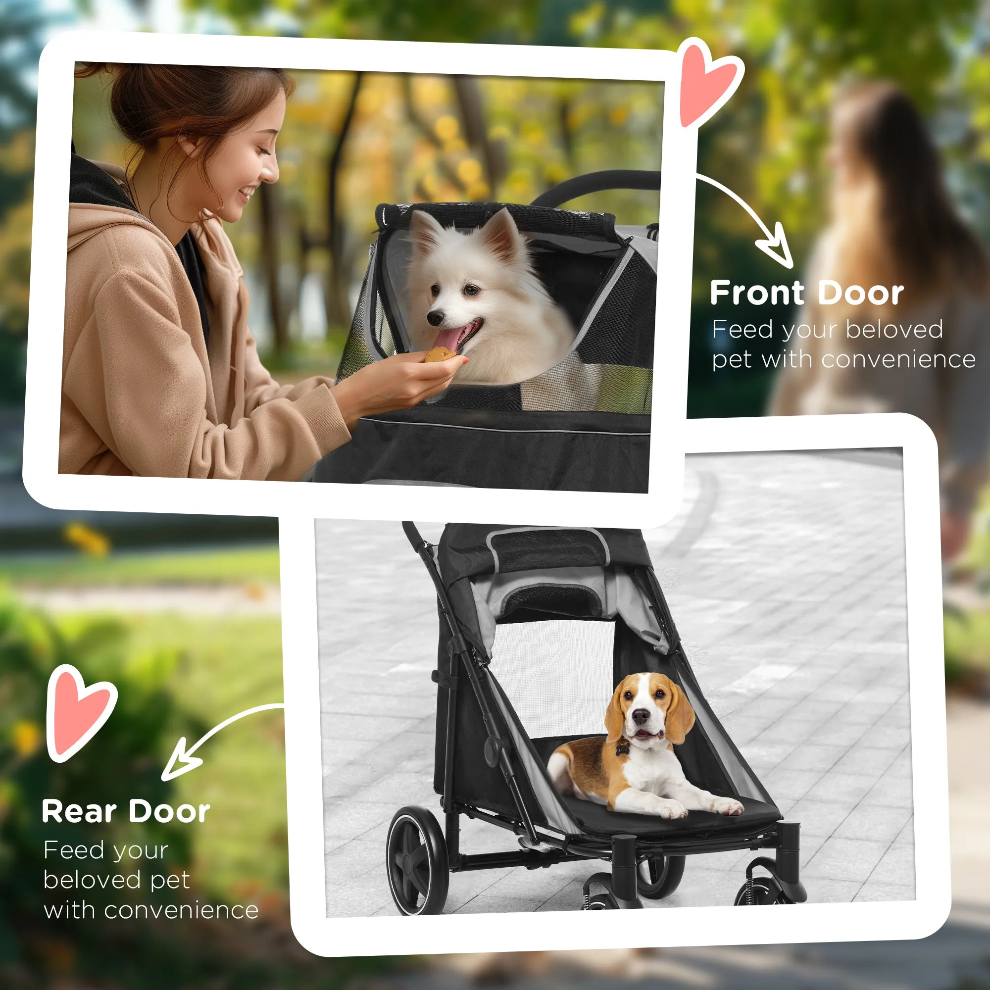 Foldable Pet Stroller, with Universal Wheels, Shock Absorber, for Medium and Large Dogs - Black