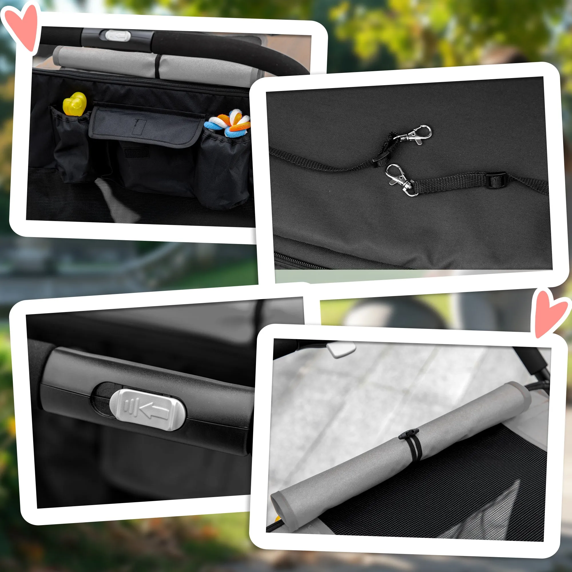 Foldable Pet Stroller, with Universal Wheels, Shock Absorber, for Medium and Large Dogs - Black