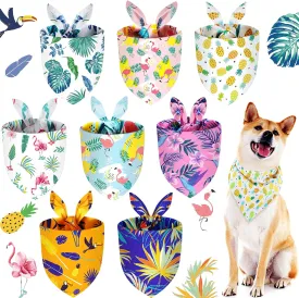 Frienda 8 Pieces Summer Pet Bandanas Triangle Dog Bandana Hawaiian Dog Scarf Triangle Bibs Adjustable Rainforest Fruit Flamingo Style for Small Large Pet(L)
