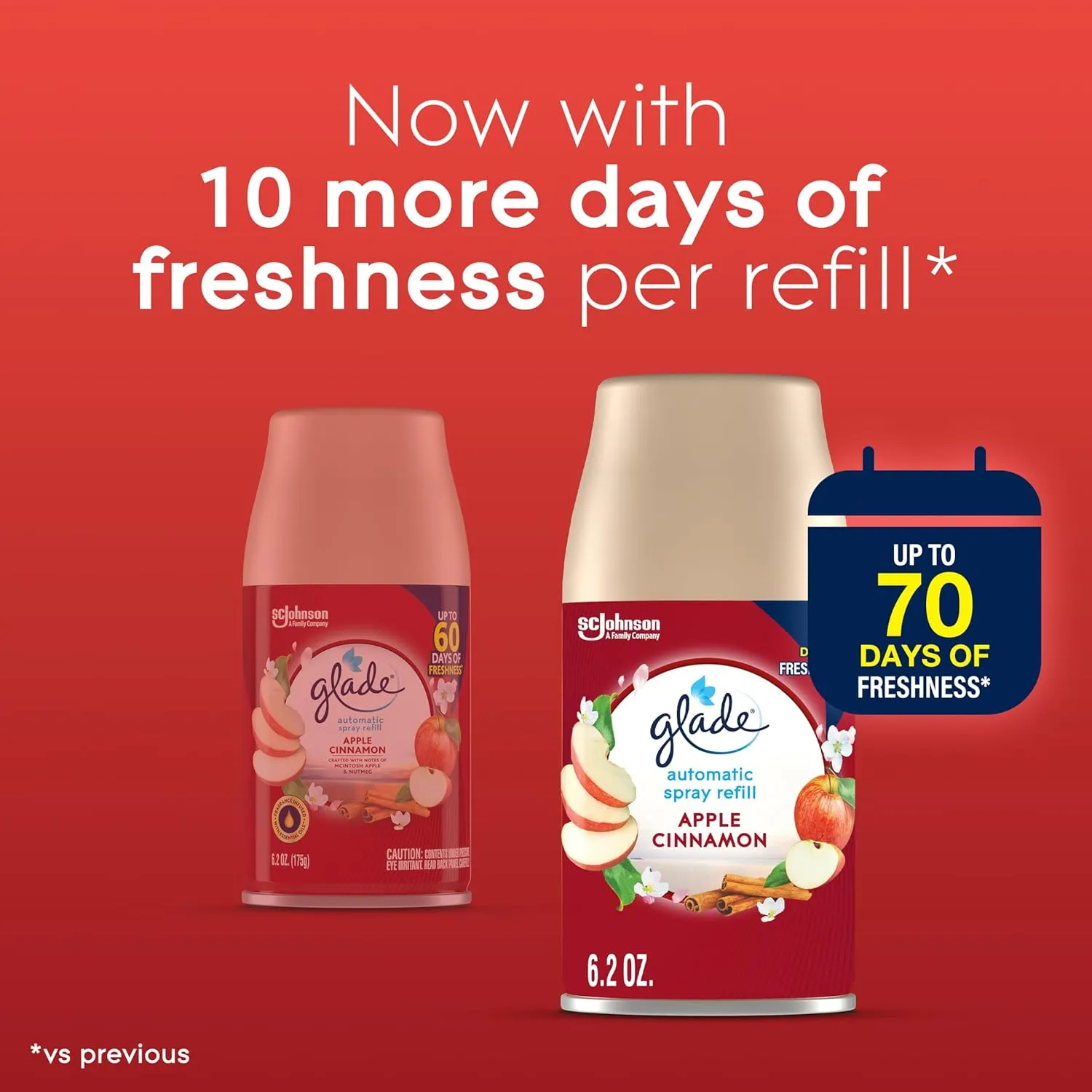 Glade Automatic Spray Refill, Apple Cinnamon, Scented Air Freshener for Home and Bathroom, 6.2 Oz, 2 Count
