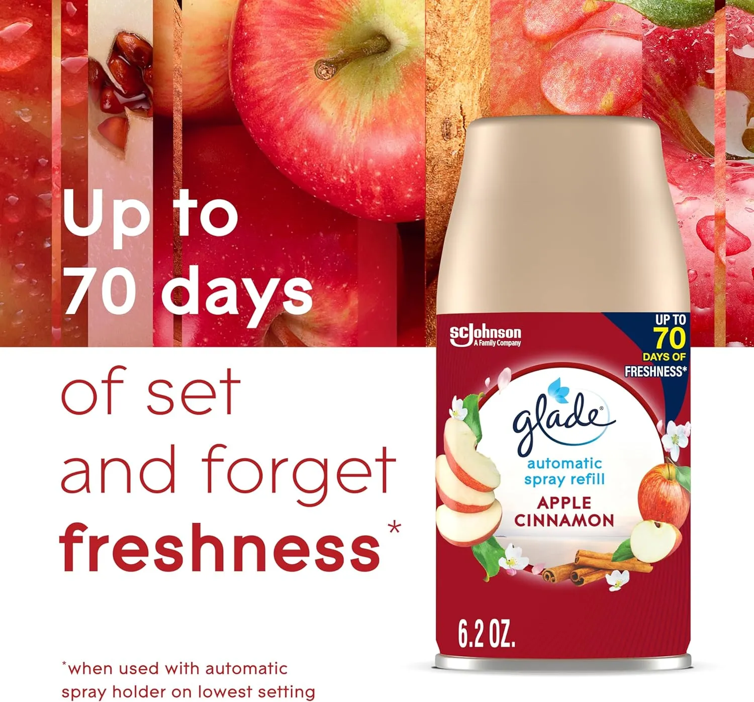 Glade Automatic Spray Refill, Apple Cinnamon, Scented Air Freshener for Home and Bathroom, 6.2 Oz, 2 Count