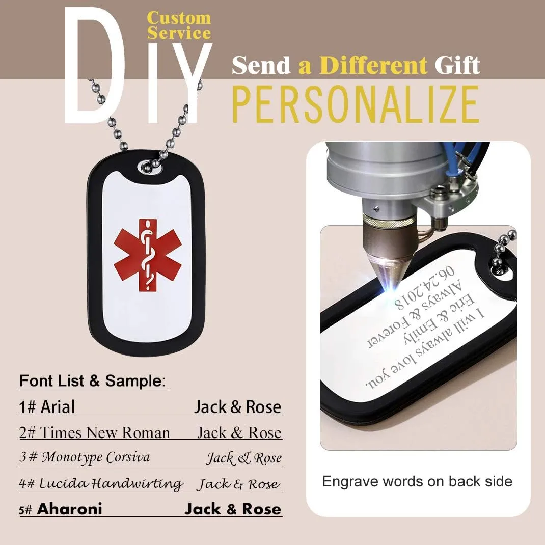 GOLDCHIC JEWELRY Personalized ID Dog Tag for Men, USA Flag/Military/Medical Alert Necklace,Stainless Steel Army Necklaces Chain, Independence Day Gift for Dad Father Husband