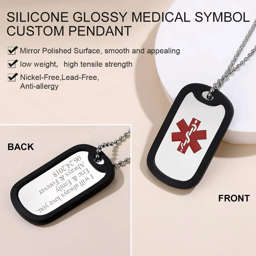 GOLDCHIC JEWELRY Personalized ID Dog Tag for Men, USA Flag/Military/Medical Alert Necklace,Stainless Steel Army Necklaces Chain, Independence Day Gift for Dad Father Husband