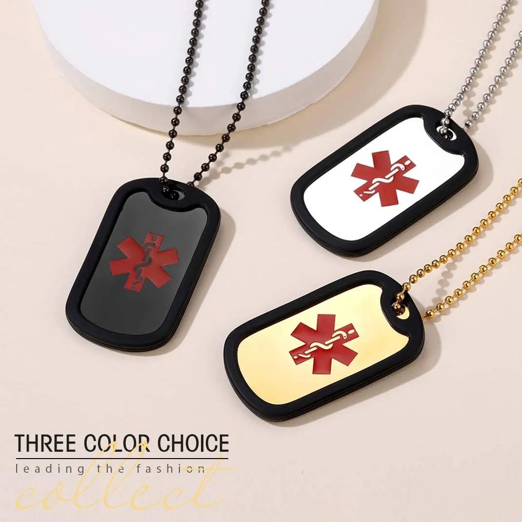 GOLDCHIC JEWELRY Personalized ID Dog Tag for Men, USA Flag/Military/Medical Alert Necklace,Stainless Steel Army Necklaces Chain, Independence Day Gift for Dad Father Husband