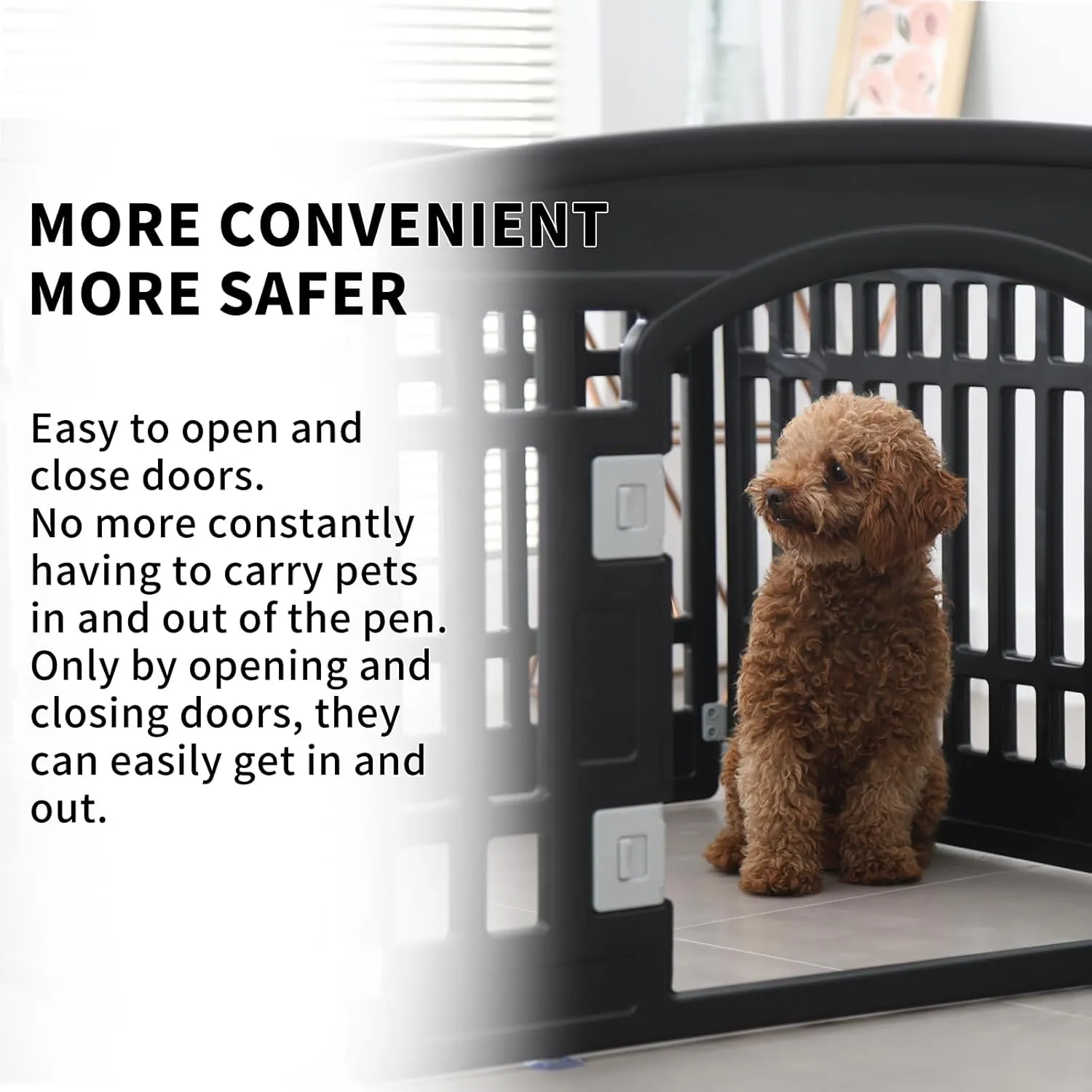 Gupamiga Pet Playpen Foldable Gate for Dogs Heavy Plastic Puppy Exercise Pen Small Pets Fence Puppies Folding Cage 4 Panels for Puppies and Small Dogs House Black (33.5x33.5 Inches)
