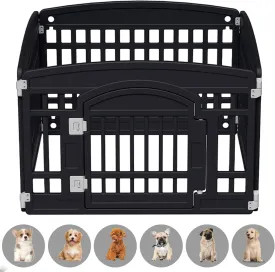 Gupamiga Pet Playpen Foldable Gate for Dogs Heavy Plastic Puppy Exercise Pen Small Pets Fence Puppies Folding Cage 4 Panels for Puppies and Small Dogs House Black (33.5x33.5 Inches)