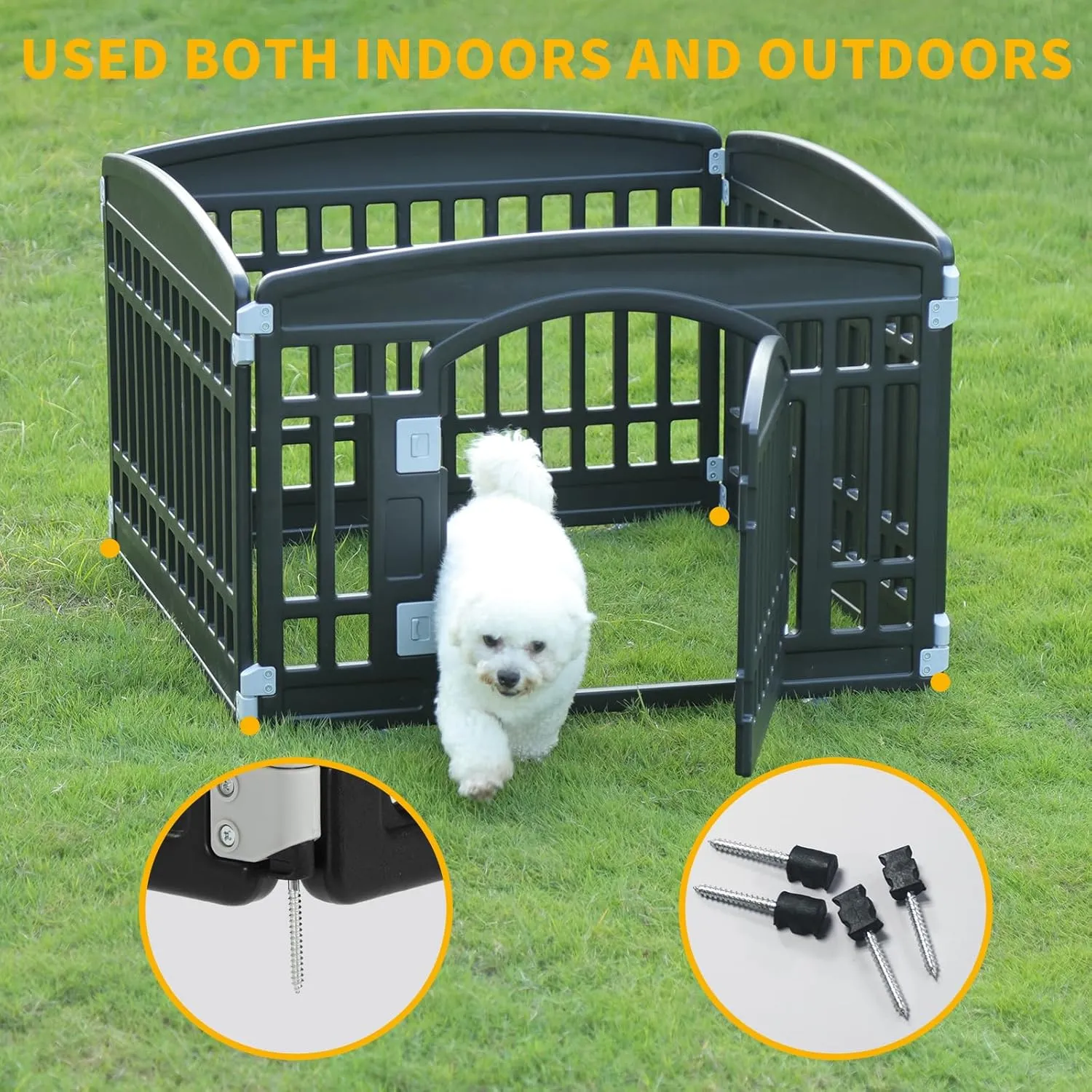Gupamiga Pet Playpen Foldable Gate for Dogs Heavy Plastic Puppy Exercise Pen Small Pets Fence Puppies Folding Cage 4 Panels for Puppies and Small Dogs House Black (33.5x33.5 Inches)