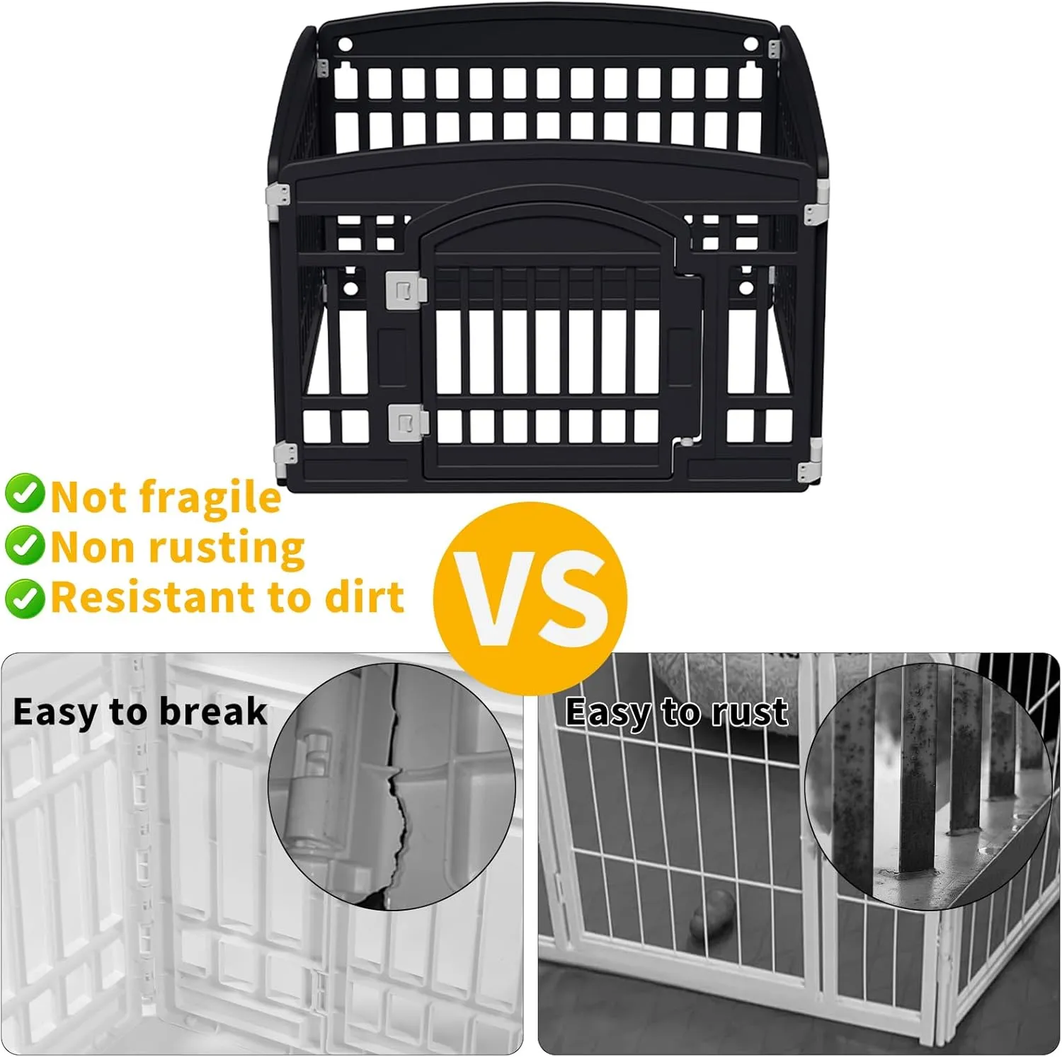 Gupamiga Pet Playpen Foldable Gate for Dogs Heavy Plastic Puppy Exercise Pen Small Pets Fence Puppies Folding Cage 4 Panels for Puppies and Small Dogs House Black (33.5x33.5 Inches)