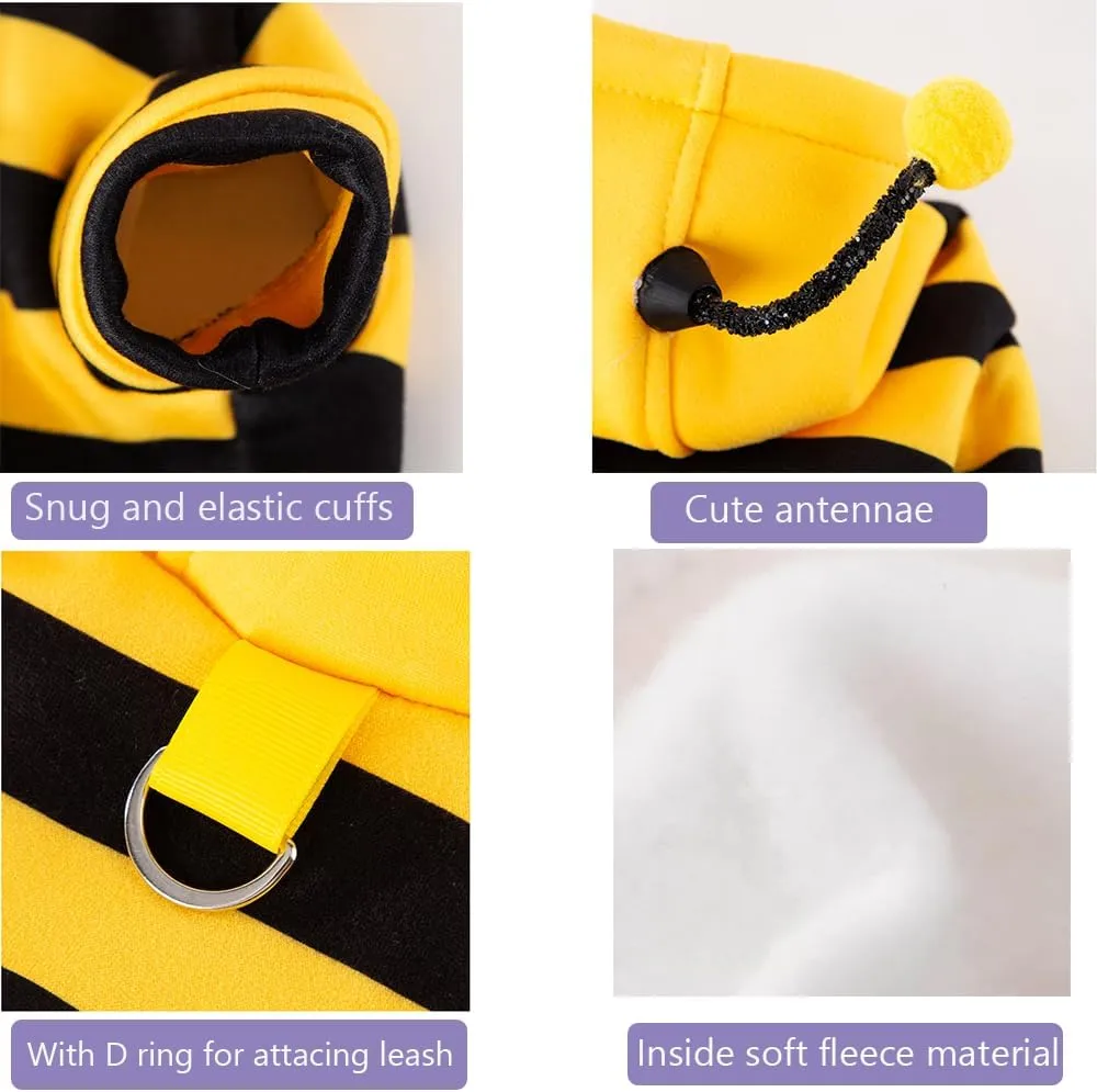 Halloween Dog Bee Costumes Yellow Bumblebee Pet Hoodies for Small Dog Winter Cat Clothes Hooded Puppy Sweatshirt with D-Ring for Cat Kitten Chihuahua (Bee, Small)