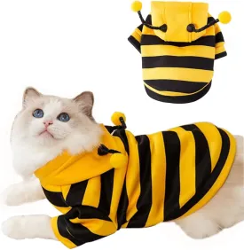 Halloween Dog Bee Costumes Yellow Bumblebee Pet Hoodies for Small Dog Winter Cat Clothes Hooded Puppy Sweatshirt with D-Ring for Cat Kitten Chihuahua (Bee, Small)