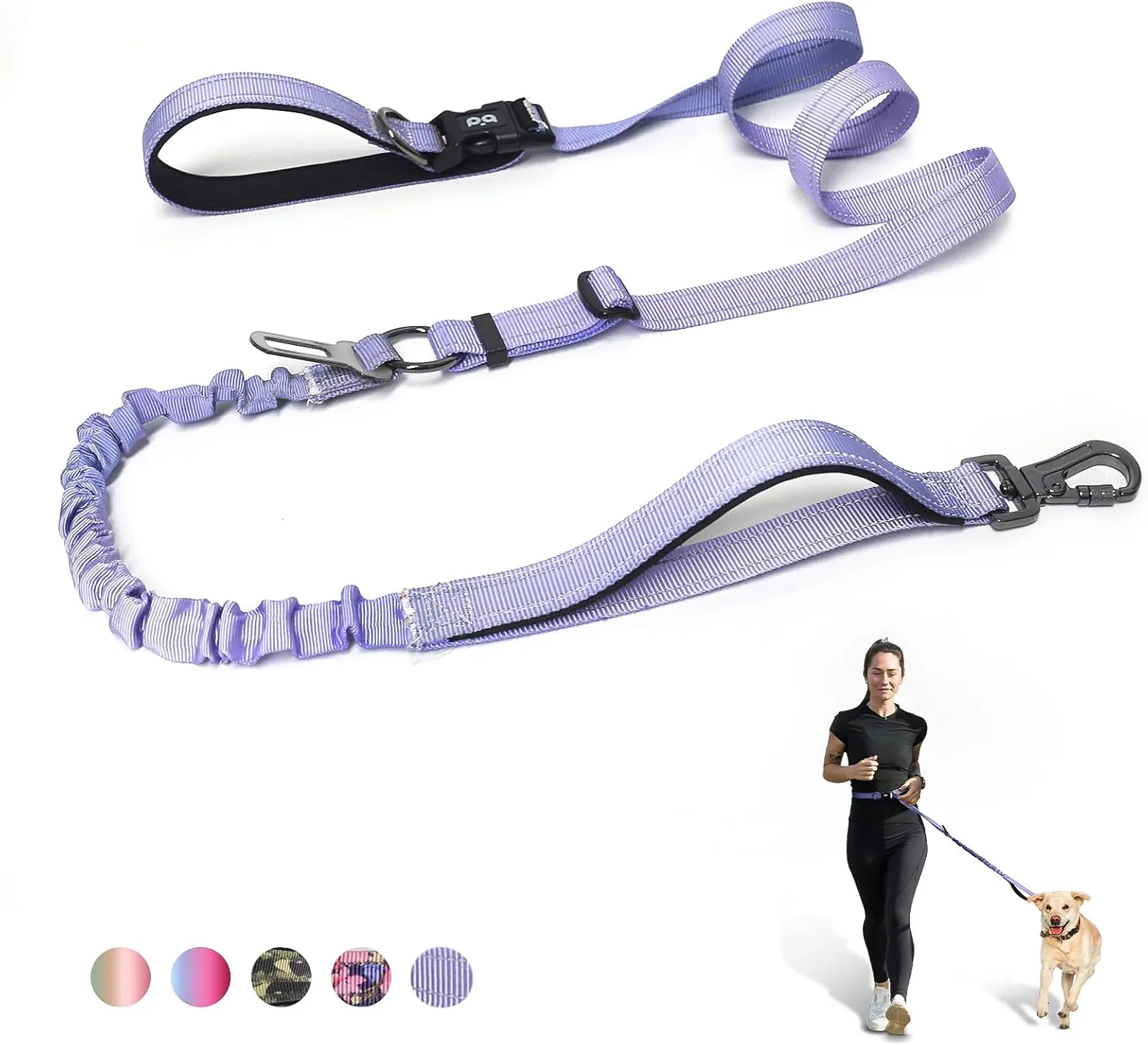 Hands Free Dog Leash, Adjustable Heavy Duty Bungee Waist Leash Belt for Medium Large Dogs Walking Running Hiking with Reflective(Purple)