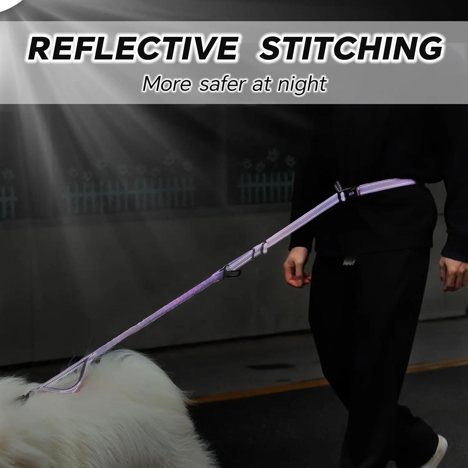 Hands Free Dog Leash, Adjustable Heavy Duty Bungee Waist Leash Belt for Medium Large Dogs Walking Running Hiking with Reflective(Purple)