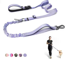 Hands Free Dog Leash, Adjustable Heavy Duty Bungee Waist Leash Belt for Medium Large Dogs Walking Running Hiking with Reflective(Purple)