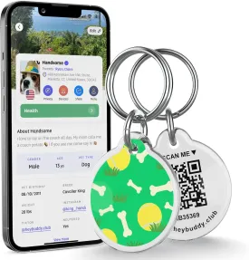 HeyBuddy QR Code Smart Pet Tags for Dogs & Cats - Personalized Pet Tag Stores Multiple Informations, Includes Scannable GPS Coordinates, Real-Time Notifications, Health Documents & Community Alerts