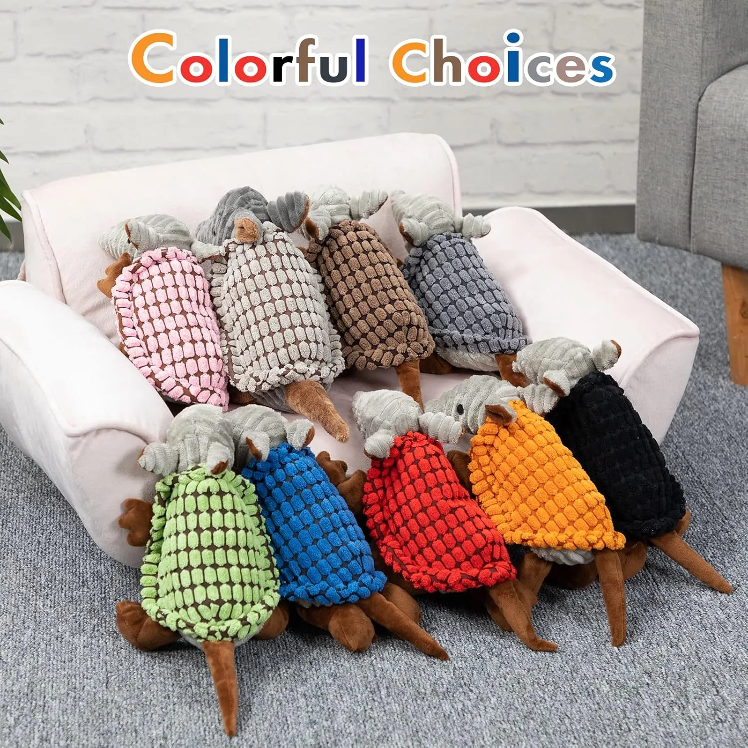Hollypet Plush Dog Squeaky Toy Stuffed Armadillo Animal Pet Puppy Chew Toys with Clean Teeth for Small Medium Large All Breed Sizes Dogs, Dark Gray, 8 in