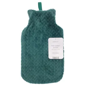 Hot Water Bottle Plush Lattice Effect Fleece Cover 2 Litre