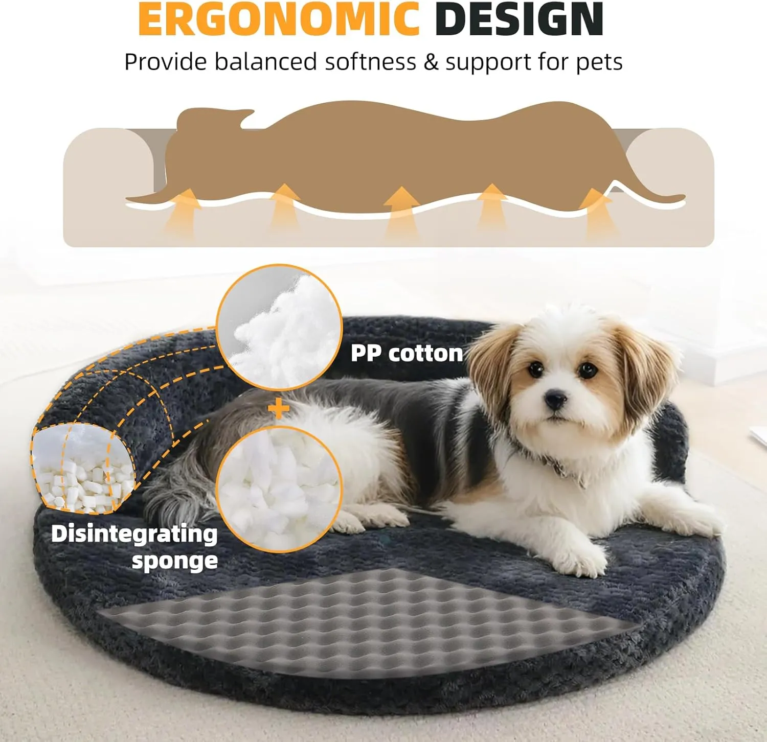 huraty Orthopedic Dog Bed for Small Dogs, Bolster Dog Sofa Bed Washable Pet Bed, Supportive Foam Pet Bed with Nonskid Bottom, 23.6 x 4.7 x 1.5 Inch, Brown