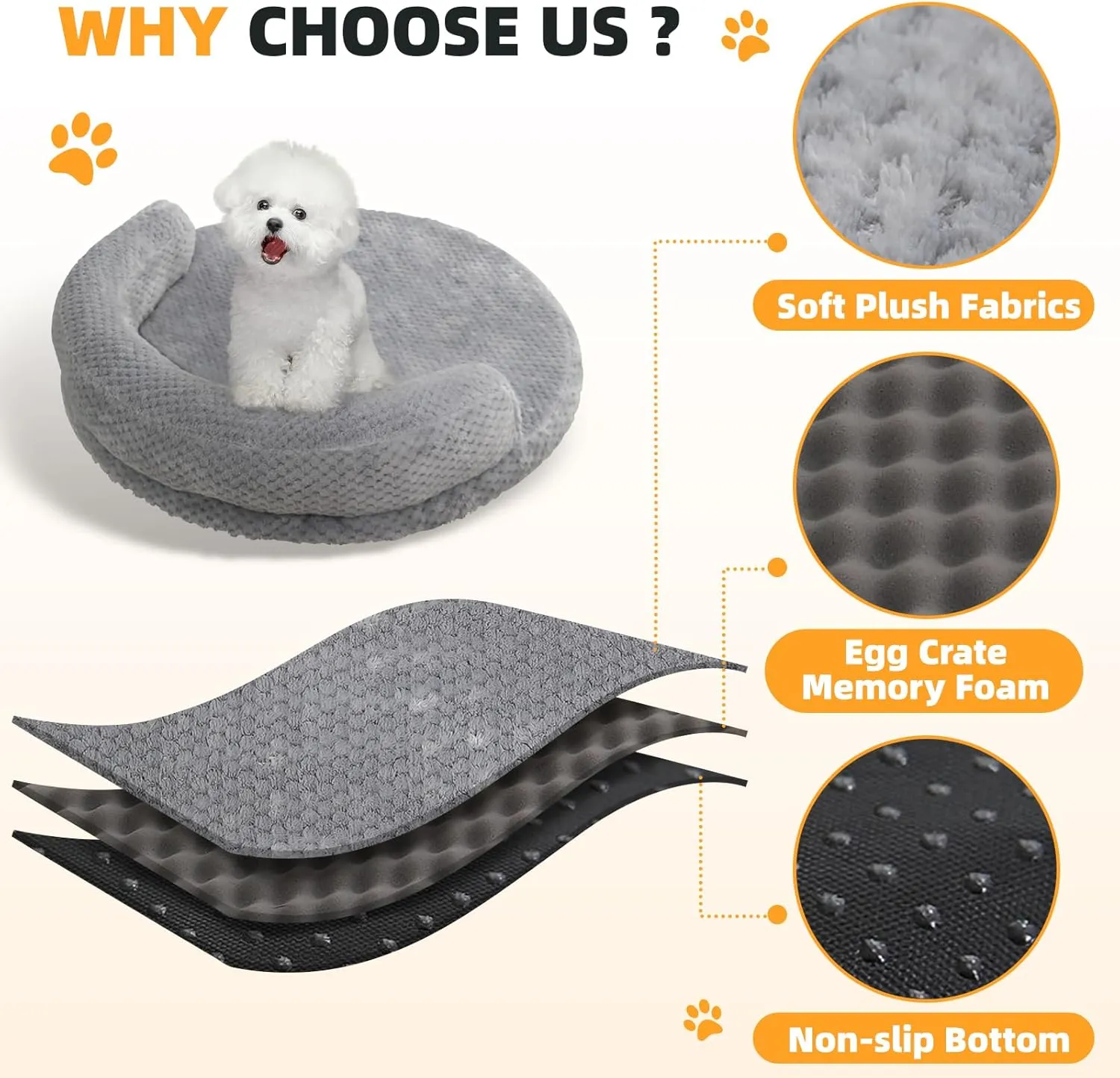 huraty Orthopedic Dog Bed for Small Dogs, Bolster Dog Sofa Bed Washable Pet Bed, Supportive Foam Pet Bed with Nonskid Bottom, 23.6 x 4.7 x 1.5 Inch, Brown