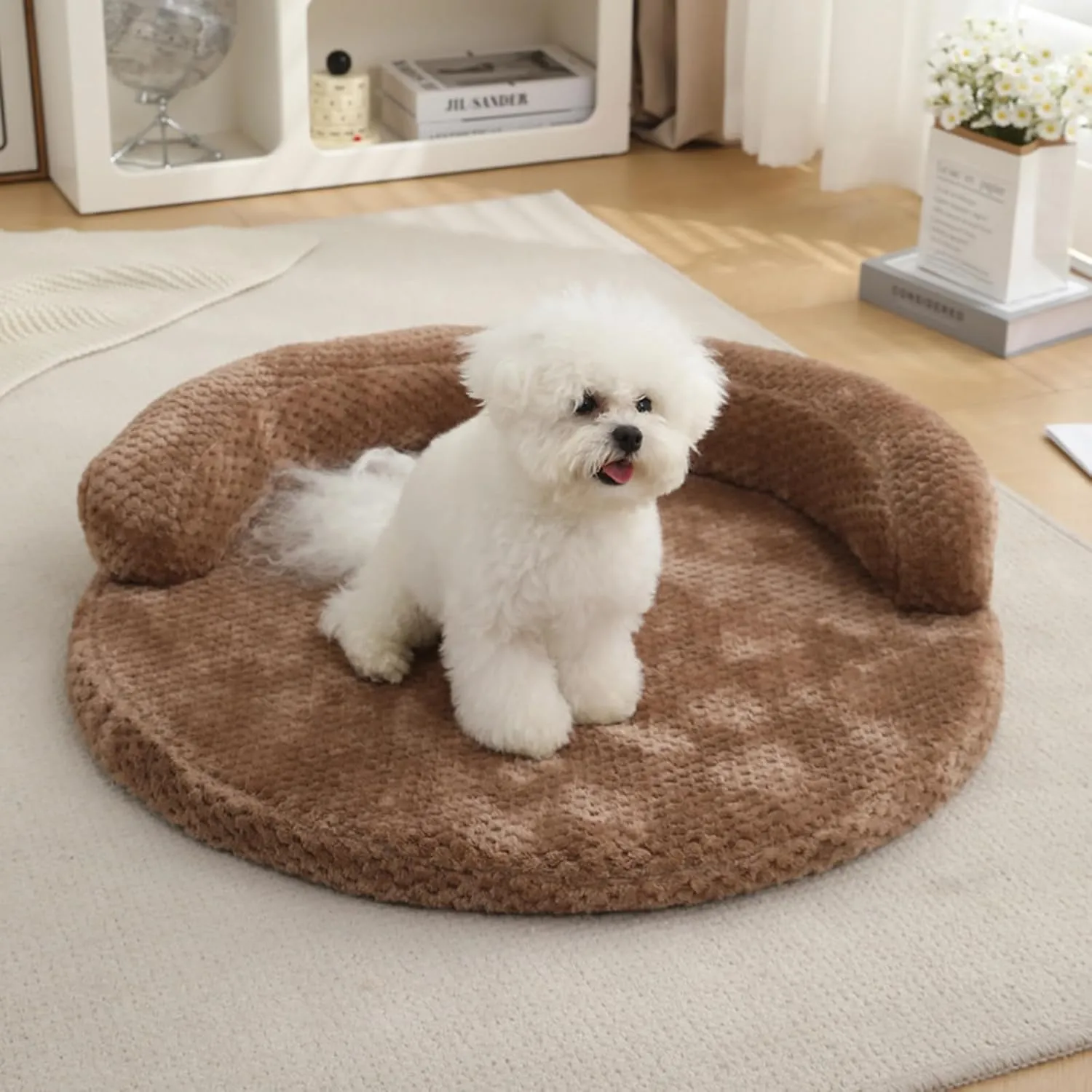 huraty Orthopedic Dog Bed for Small Dogs, Bolster Dog Sofa Bed Washable Pet Bed, Supportive Foam Pet Bed with Nonskid Bottom, 23.6 x 4.7 x 1.5 Inch, Brown